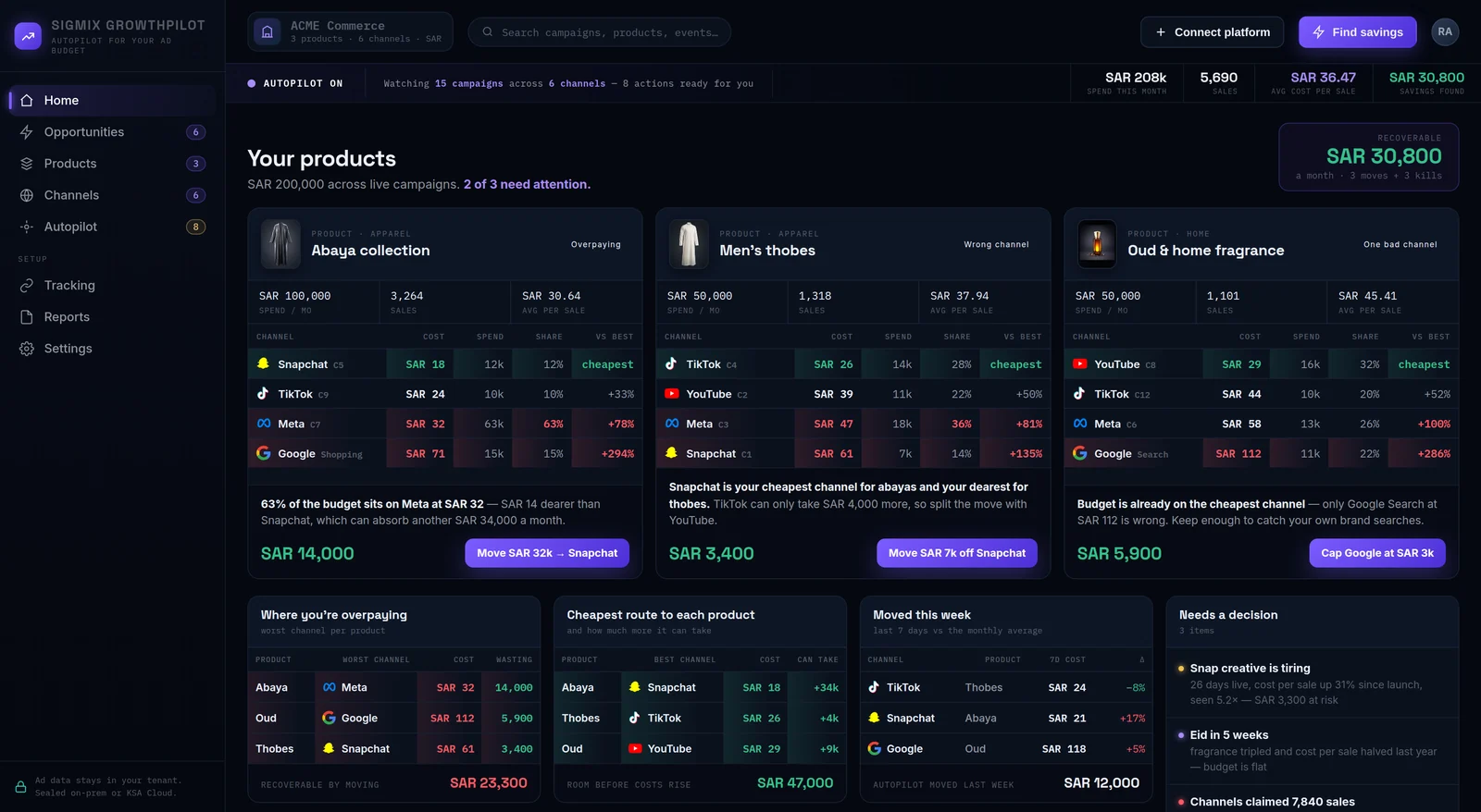 The GrowthPilot console showing the biggest budget opportunity and what it is worth