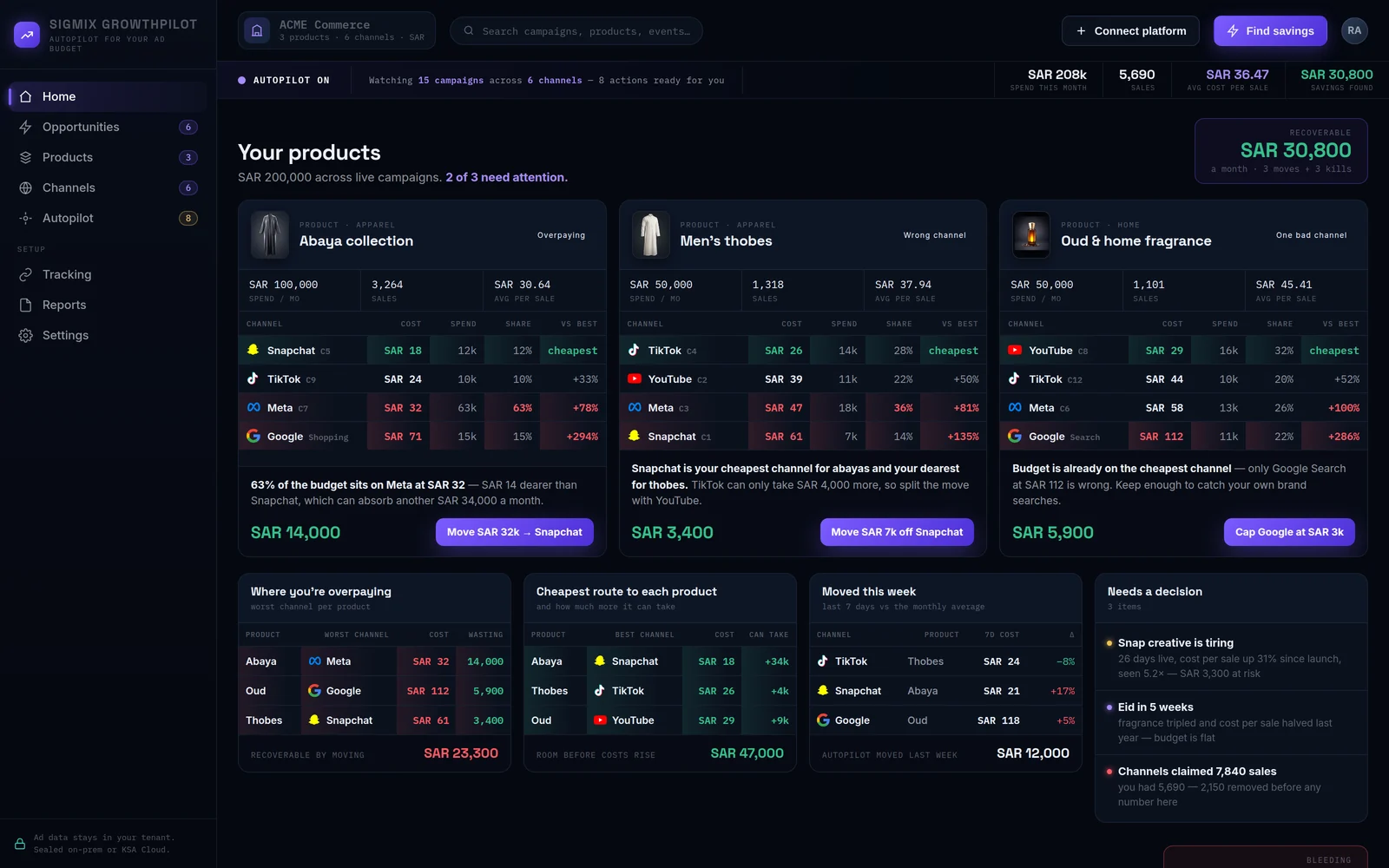 GrowthPilot overview screen