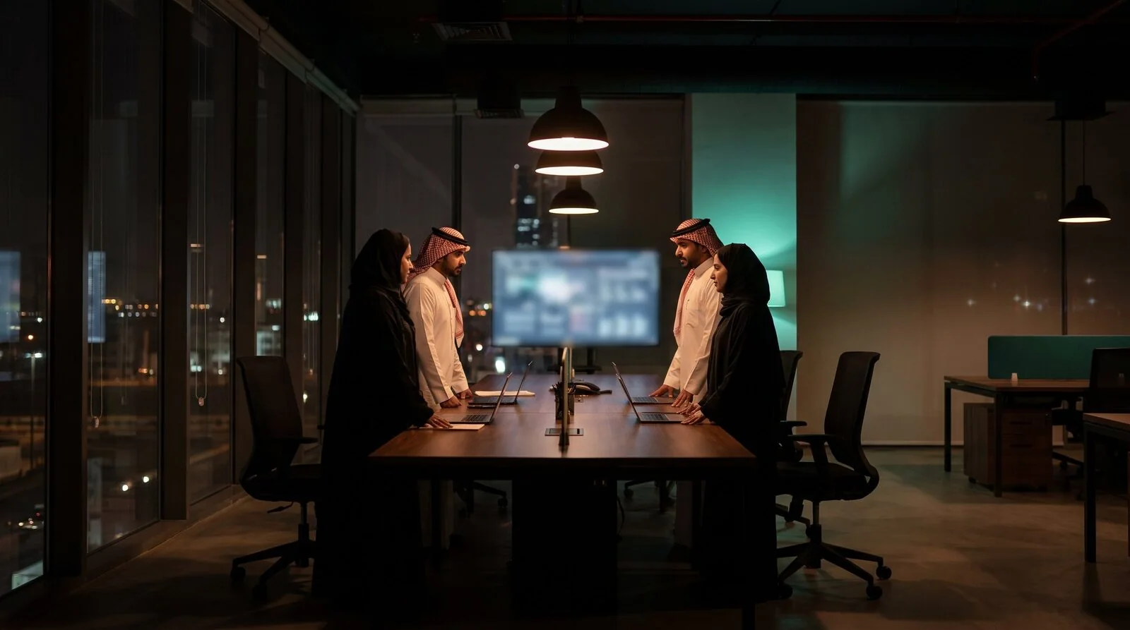 A Saudi corporate office working late