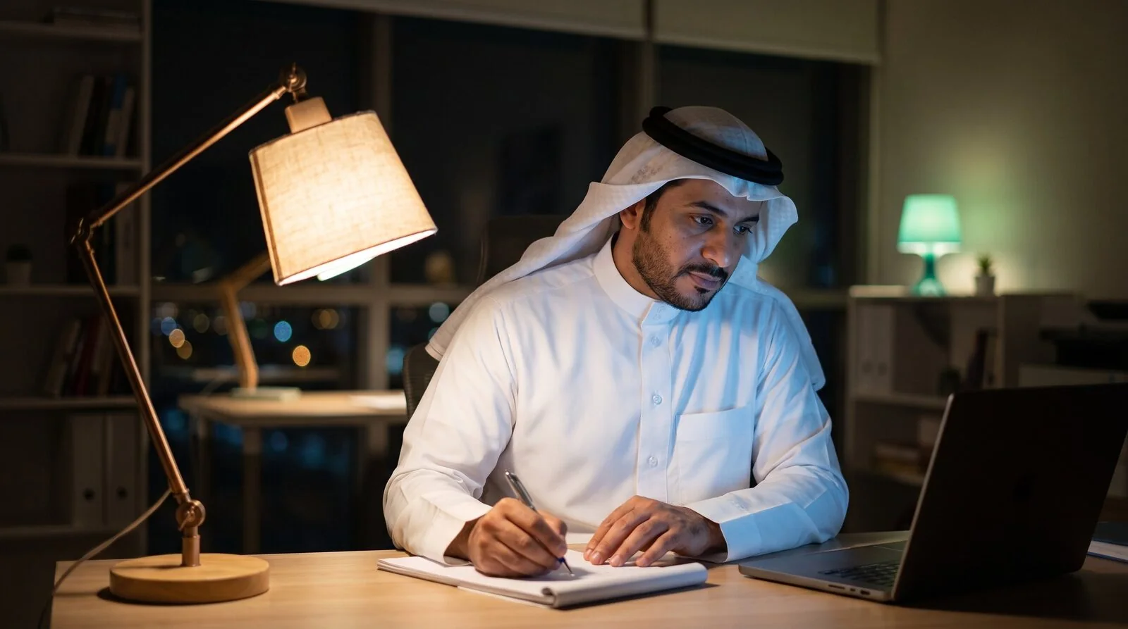 A doctor writing notes at the end of a shift