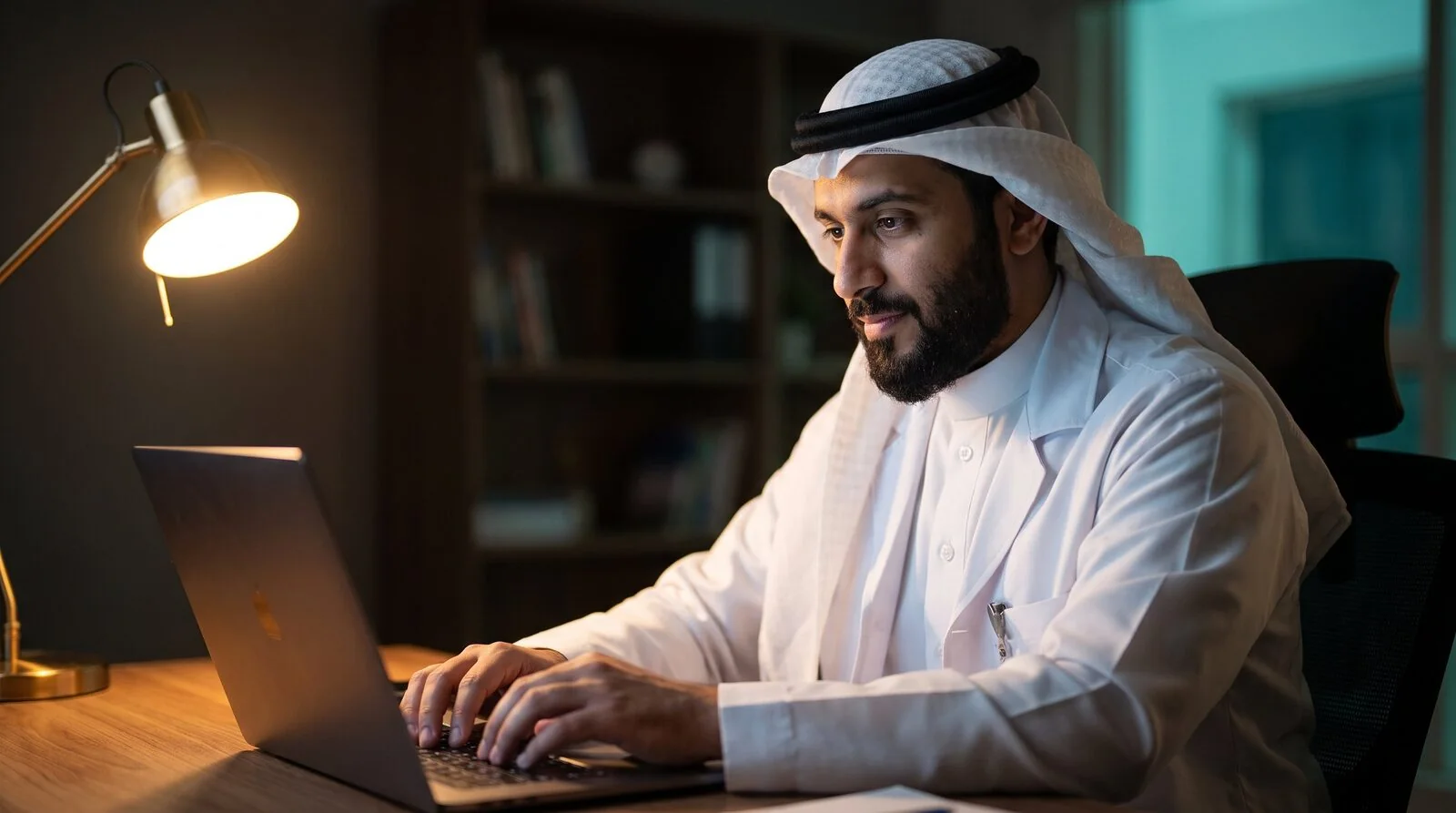 A doctor drafting documentation on a sealed device