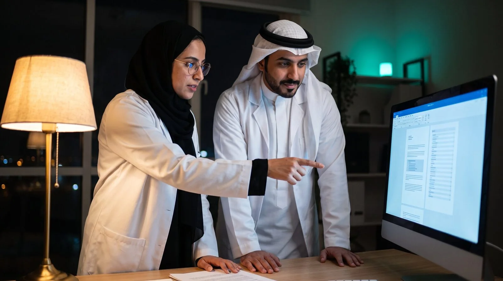 Two clinicians reviewing documentation together