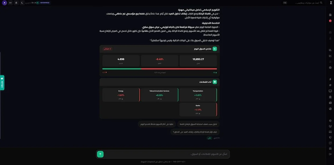 TASI-GPT answering in Arabic, right-to-left