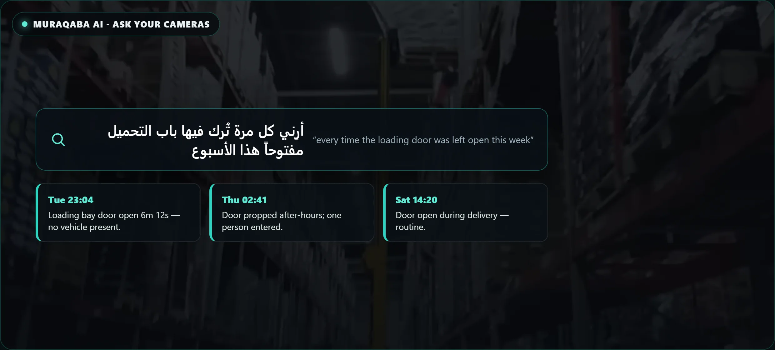 Arabic natural-language search across weeks of camera footage