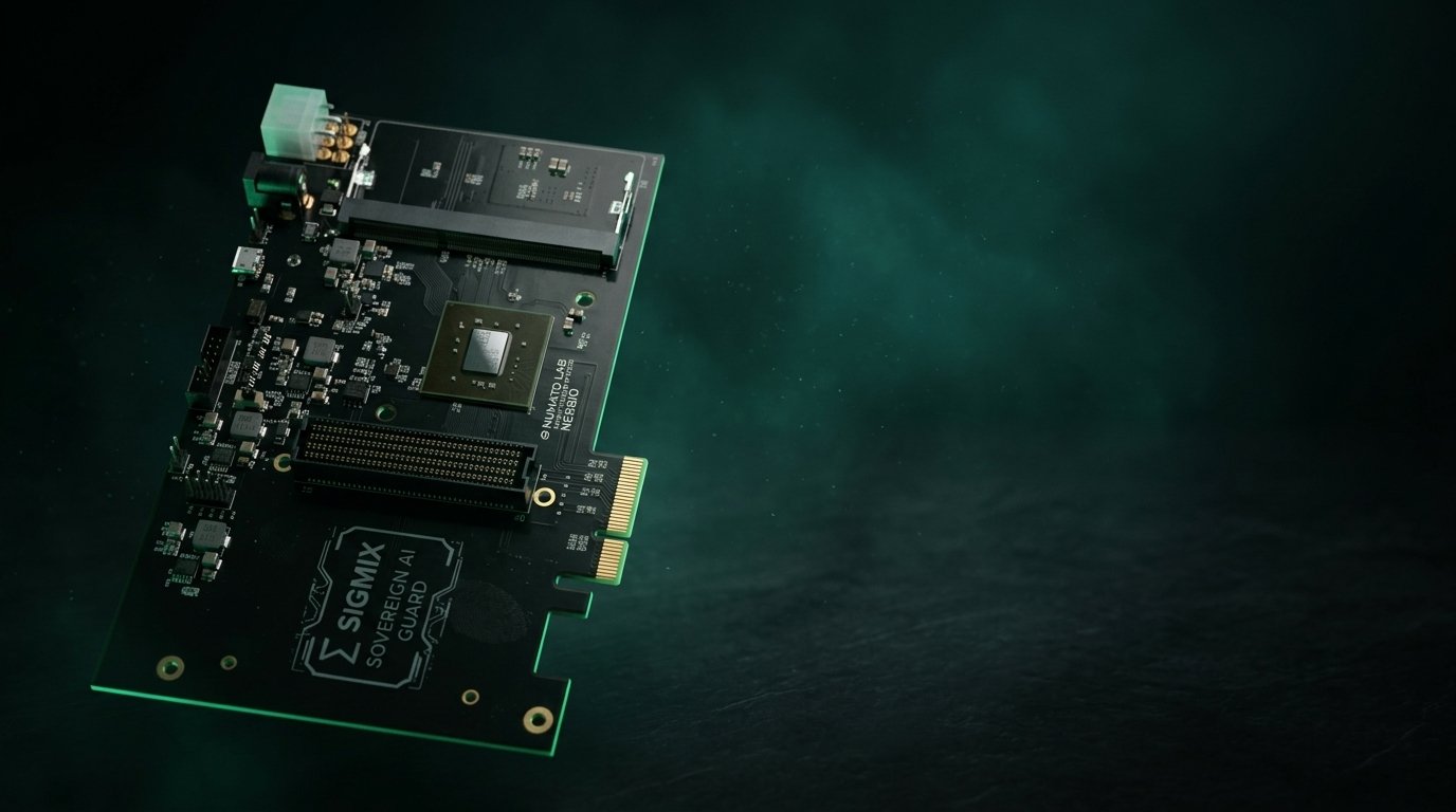 The Sigmix Guard card — a Sigmix-engineered PCIe validation and scrubbing board running Sigmix-authored firmware