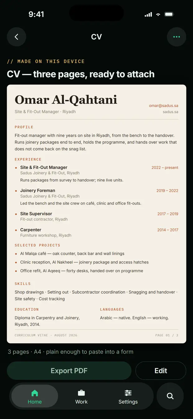A CV laid out in Sigmix One