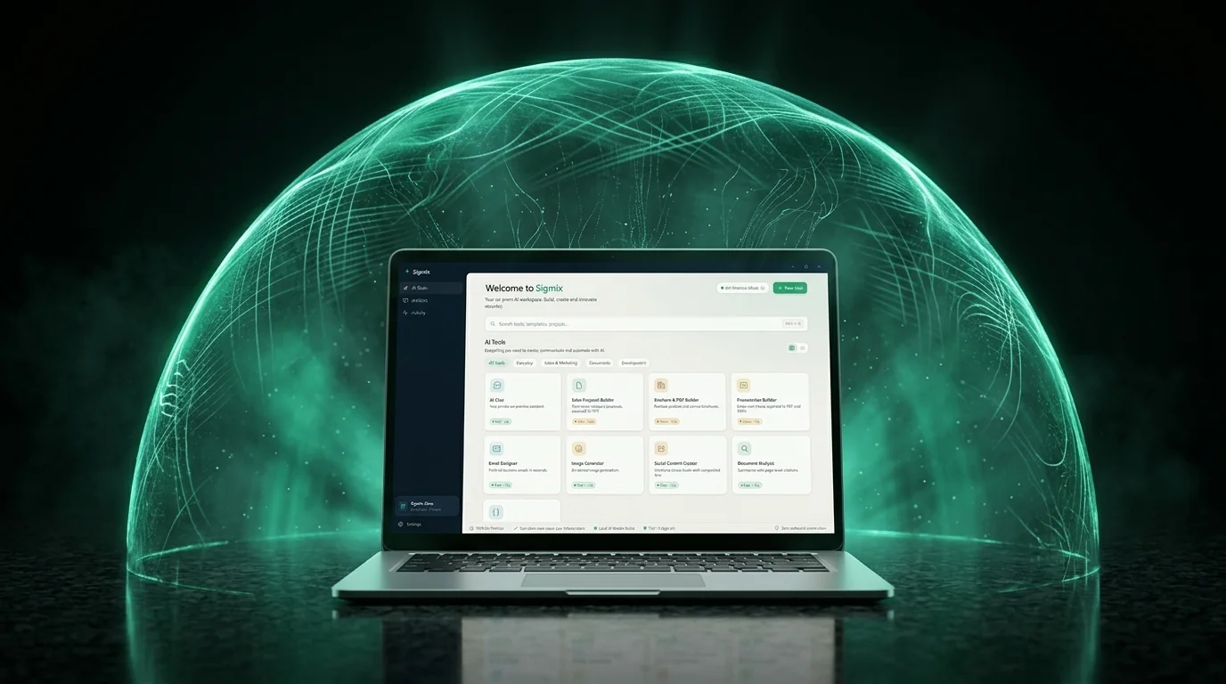 Sigmix Zero — حزمة أدوات الذكاء الاصطناعي كاملة تعمل على جهاز معزول تحت قبّة حماية